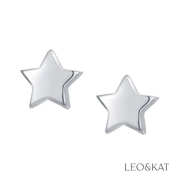 Silver Star Stud Earrings. 925 Sterling Silver. #1115 - Picture 3 of 5